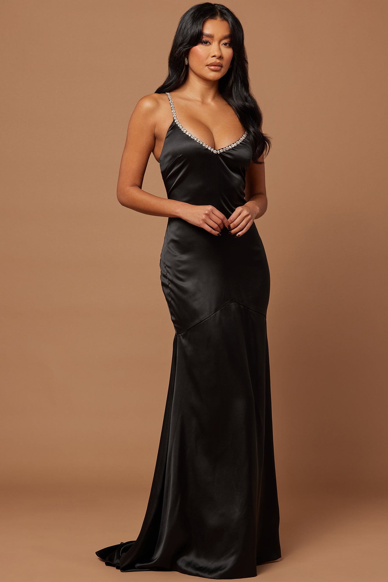 Simple A Line Black Satin Long Prom Dresses with High Slit, Long Black –  Eip Collection